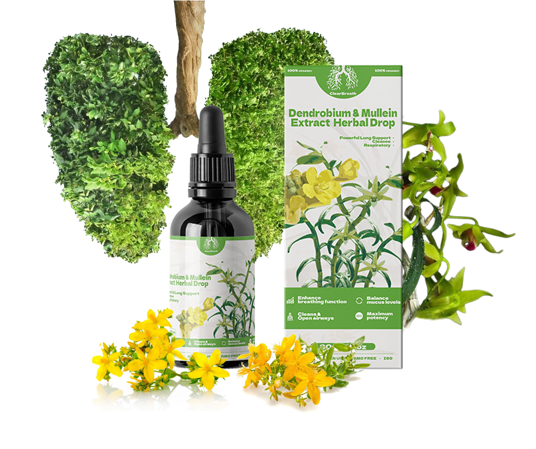 ClearBreath® Dendrobium & Mullein Extract - Powerful Lung Support & Cleanse & Respiratory - Made in USA - Herbal Drops