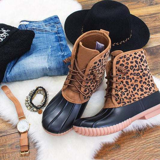 Newinshoes Women Waterproof Lace Up Duck Boots