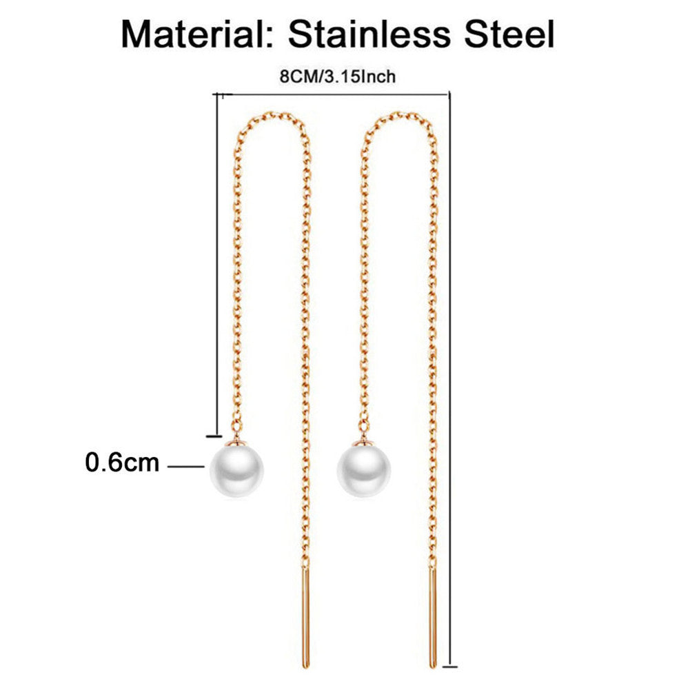 Stainless steel tassel pearl earring threading earrings