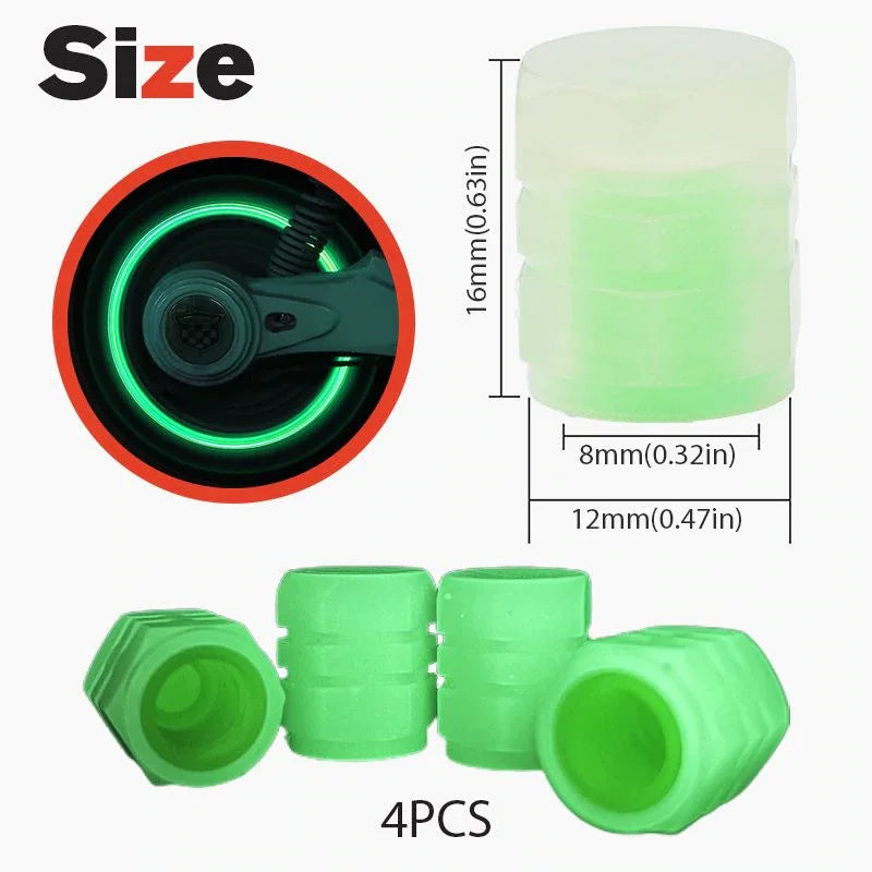 UNIVERSAL FLUORESCENT CAR TIRE VALVE CAPS 4pcs