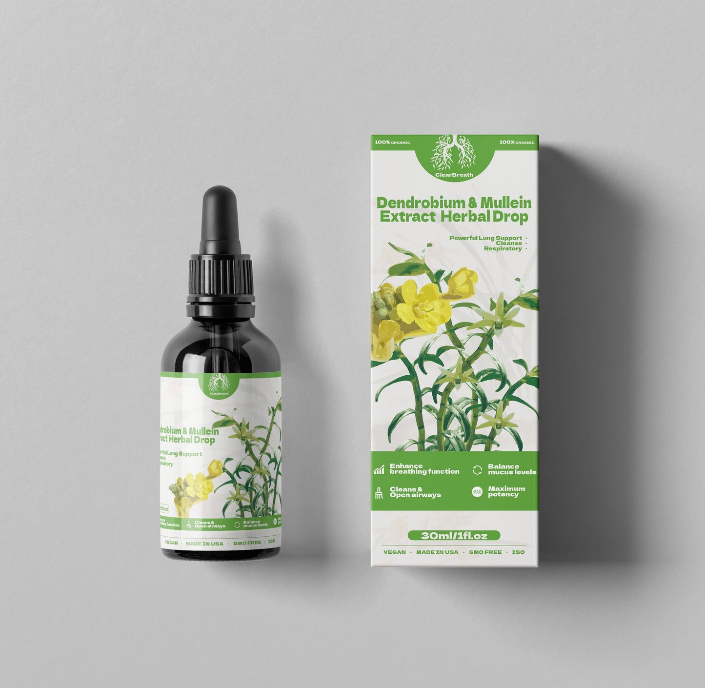 ClearBreathÂ® Dendrobium & Mullein Extract - Powerful Lung Support & Cleanse & Respiratory - Made in USA - Herbal Drops