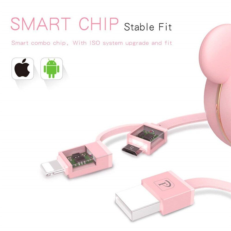 2 in 1 Retractable cute bear USB Charger cable