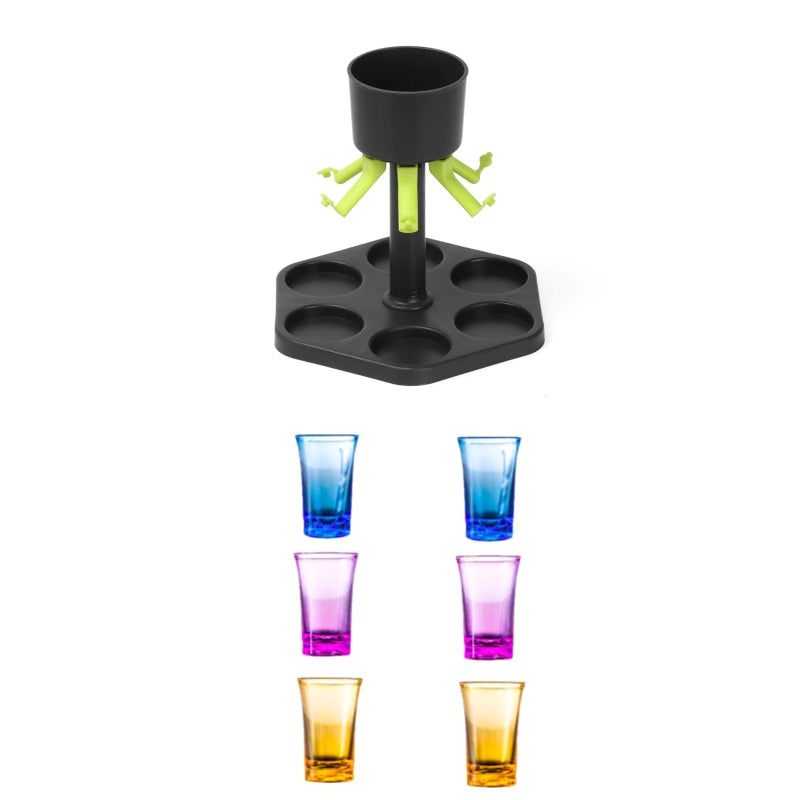 6-Shot Glass Dispenser Holder Wine Whisky Beer Dispenser Rack Bar Accessory Drinking Party Games Glass Dispenser