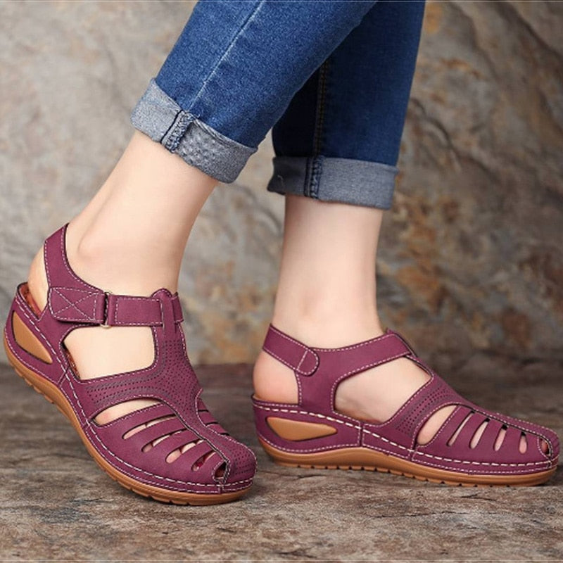 SOFT PU LEATHER CLOSED TOE VINTAGE ANTI-SLIP SANDALS