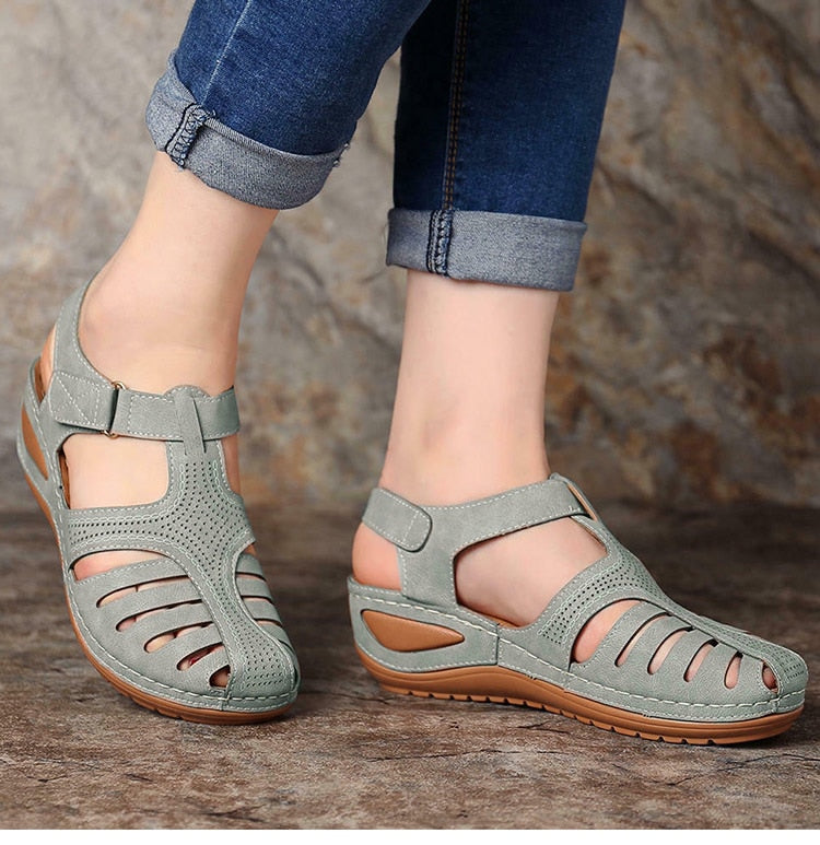 SOFT PU LEATHER CLOSED TOE VINTAGE ANTI-SLIP SANDALS