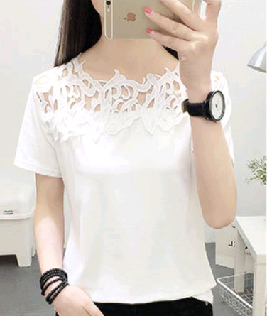 2020 spring and summer new women's t-shirt hollow hook flower temperament ladies large size short-sleeved shirt shirt clothes women