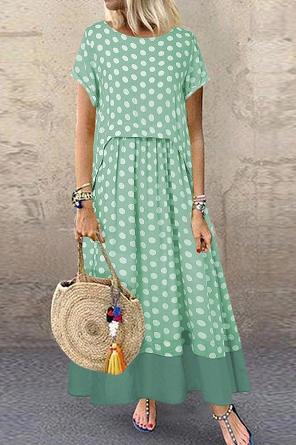 Fake two-piece polka dot print dress