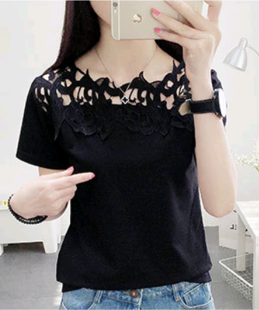 2020 spring and summer new women's t-shirt hollow hook flower temperament ladies large size short-sleeved shirt shirt clothes women