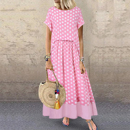 Fake two-piece polka dot print dress