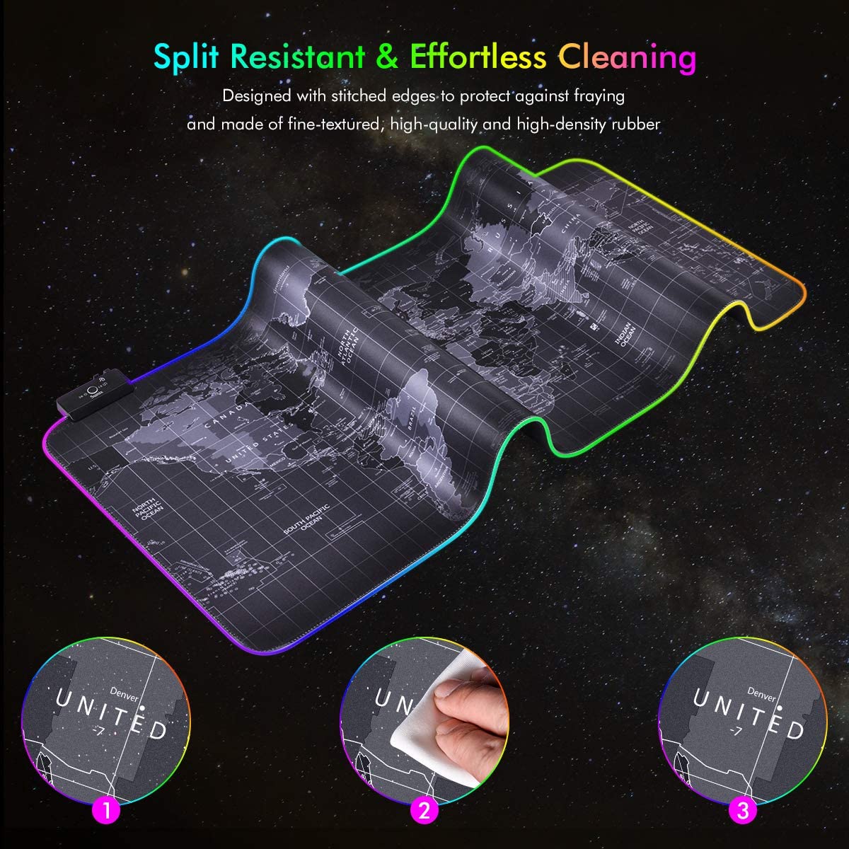 Premium XL Extended LED Mouse Pad - World Map