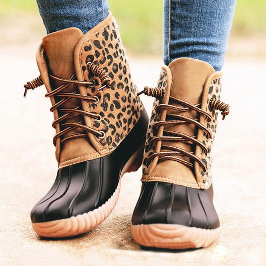 Newinshoes Women Waterproof Lace Up Duck Boots
